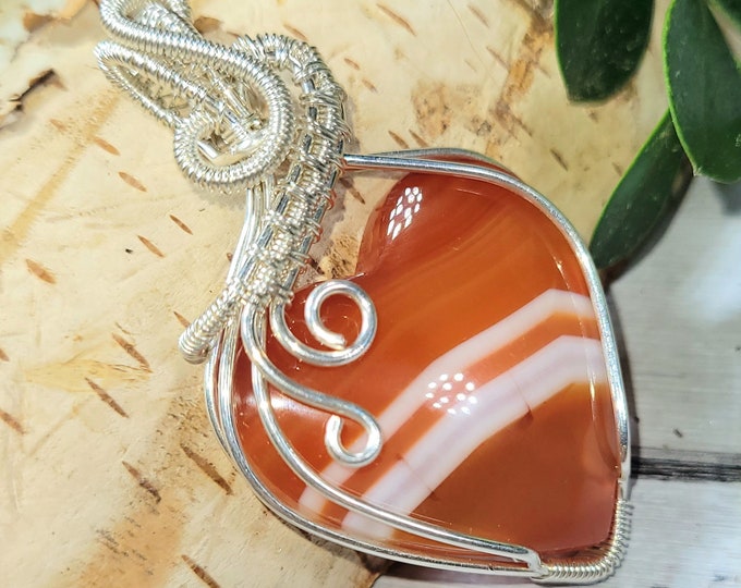 Carnelian Pendant, Carnelian Wire Wrapped .925 Silver Pendant, Carnelian Sterling Silver Wire Wrapped pendants, Handmade Stone Jewelry DP12