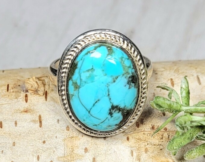 Turquoise Ring, Kingman Turquoise Ring, Turquoise Sterling Silver Size 6, Gift for Her, Boho Ring, Statement Ring, Handmade Ring, DE11