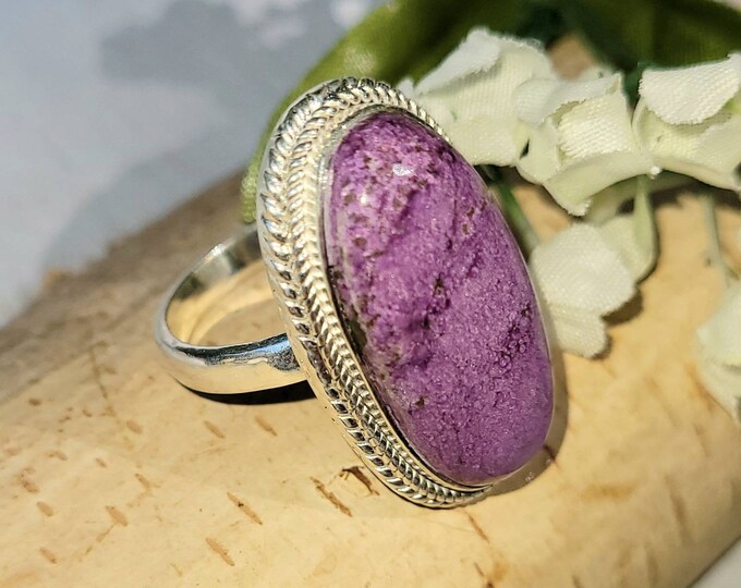 Natural Handmade Oval Stichtite Sterling Silver Ring Size 7 Genuine Stone