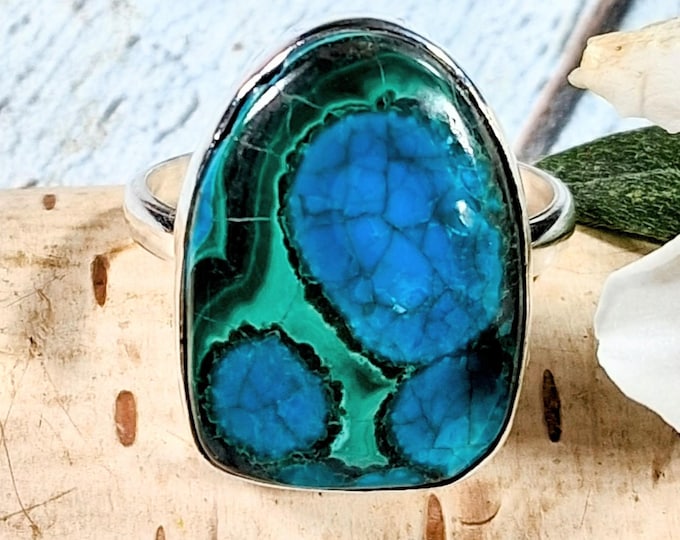 Handmade Premium Grade Chrysocolla Malachite Sterling Silver Ring - Size 9.75