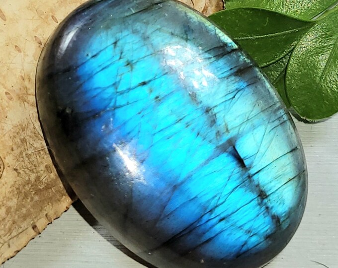 Natural Top Grade Blue Flash Labradorite Oval Cabochon 65ct 13 Grams 34mm x 23mm Wire Wrapping, Weaving or Pendant, Collector AT09