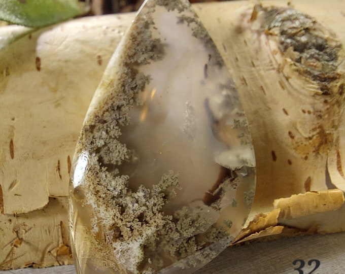 Teardrop Moss Agate Cabochon: Scenic Green & Brown Stone (44mm x 23mm)