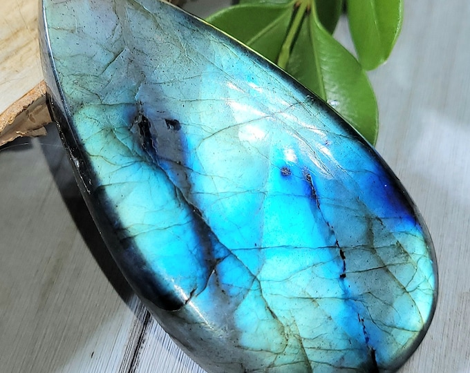Natural Blue Multi-Flash Labradorite Pear Cabochon 95ct 19 Grams 55mm x 30mm Wire Wrapping, Weaving or Pendant, Collector LB44