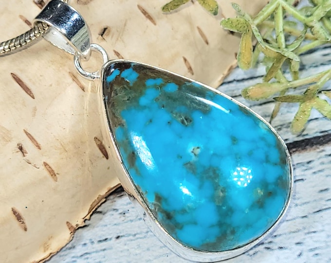 Handmade Arizona Turquoise Sterling Silver Pendant - Boho Teardrop
