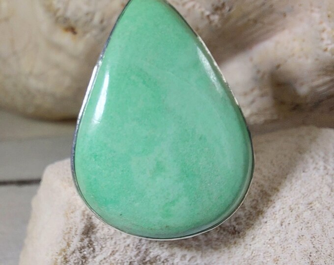 Natural Premium Variscite Sterling Silver Ring, Variscite Pear Ring Size 8.5, Statement Ring, Boho Ring, GN