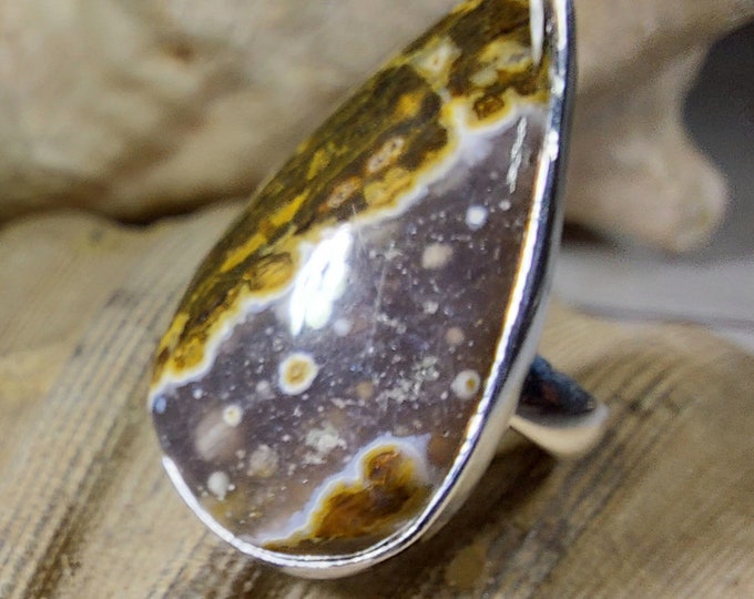 Natural Premium Grade Ocean Jasper Ring, Genuine Ocean Jasper Ring set in .925 Sterling Silver, Size 6 3/4