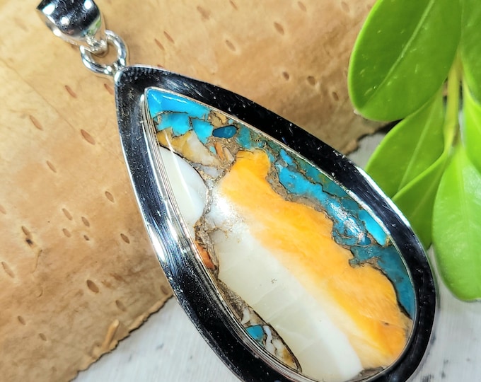 Spiny Oyster Turquoise Pendant, Spiny Oyster Turquoise w/copper, Sterling Silver Pendant, Spiny turquoise pendant, Handmade Pendant FN29