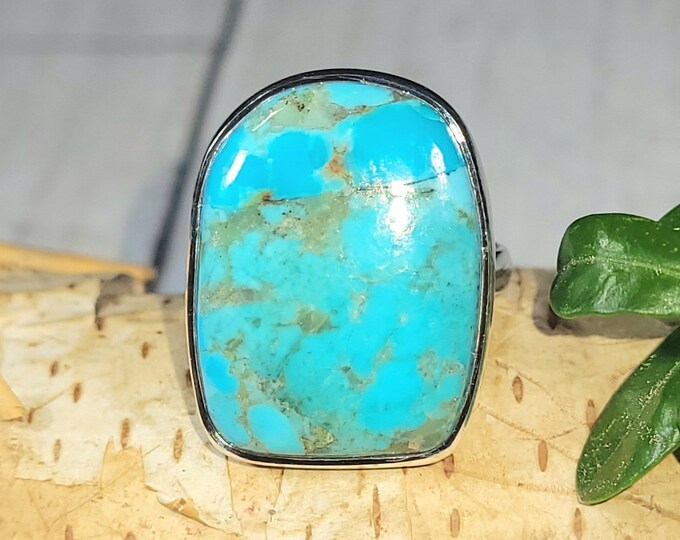 Natural Best Grade Arizona Kingman Turquoise .925 Sterling Silver Ring Size 7 Weighs 6 Grams Face Measures 7/8" x 3/4" CF19