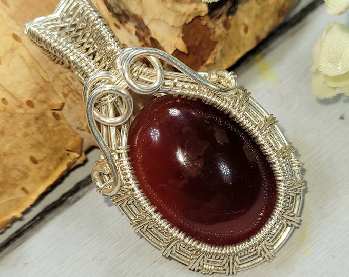 Natural Carnelian Wire Wrapped .925 Silver Pendant, Sterling Silver Wire Wrapped pendants, Handmade Stone Jewelry DB36