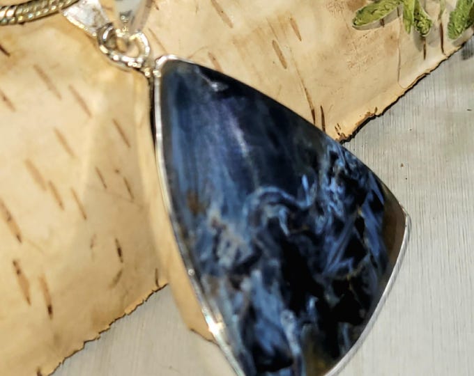 Pietersite Pendant, Blue Pietersite Sterling Silver Pendant, Handmade Pear Pietersite  Pendant, Statement Pendant, Gift for Her, HR26