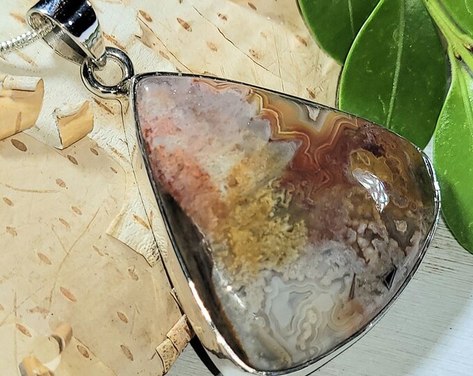 Natural Choice Crazy Lace Agate .925 Sterling Silver Pendant 1 3/4" x 1 1/8" 10 Grams EU12