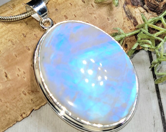 Moonstone Pendant, Rainbow Moonstone Sterling Silver Pendant, Handmade Moonstone Pendant, High Grade Moonstone Pendant, HM05