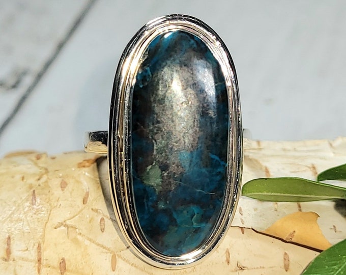 Natural Quality Shattuckite Handmade Oval .925 Sterling Silver Ring Size 7 8 Grams Face 1 1/8" x 5/8" CA07
