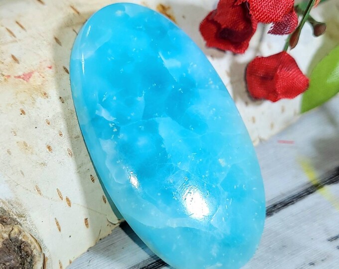Natural High Grade Hemimorphite Oval Cabochon 55ct 11 Grams 42mm x 22mm Wire Wrapping, Weaving or Pendant, Collector DA18
