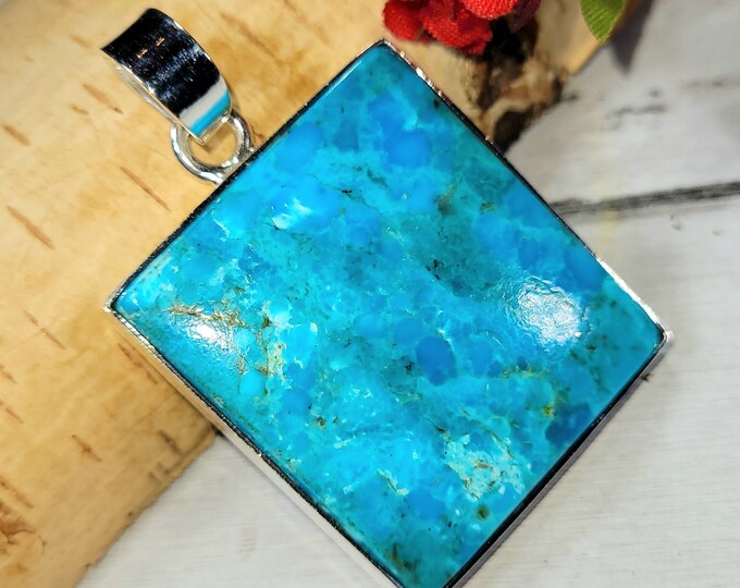 Turquoise Pendant, Sterling Silver Turquoise Pendant, Arizona Turquoise, Kingman Turquoise Pendant, Boho Pendant, Statement Pendant  DJ19