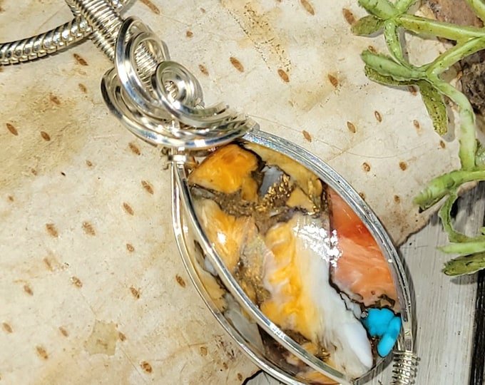 Handmade Spiny Copper Oyster Turquoise Sterling Silver Pendant