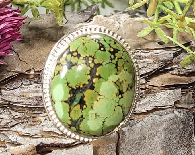 Tibetan Turquoise .925 Sterling Silver Ring, Turquoise Boho Ring, Statement Ring; Handmade Ring, Premium Tibet Turquoise,Quality Ring Size 8