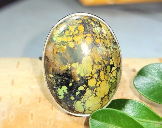 Tibetan Turquoise Sterling Silver Ring, Premium Grade Turquoise Sterling Silver Ring, Turquoise Statement Ring, Handmade Ring, Size 9.5 AL