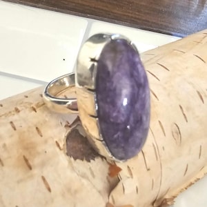 Charoite Ring, Sterling Silver Charoite Ring, Size 6.5, Handmade Charoite Silver Ring, Statement Charoite Ring, Gift for Her, HF