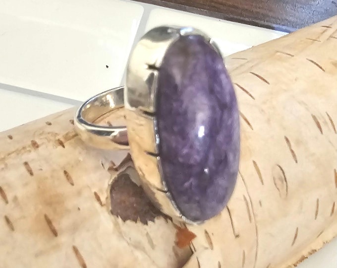 Charoite Ring, Sterling Silver Charoite Ring, Size 6.5, Handmade Charoite Silver Ring, Statement Charoite Ring, Gift for Her, HF