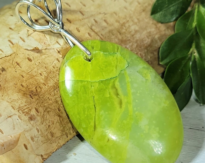 Natural AAA Australian Green Opal  Oval Cabochon .925 Sterling Silver Pendant EA19 2 3/8" x 1 1/8" Heavy Duty Designer Sterling Silver Bail