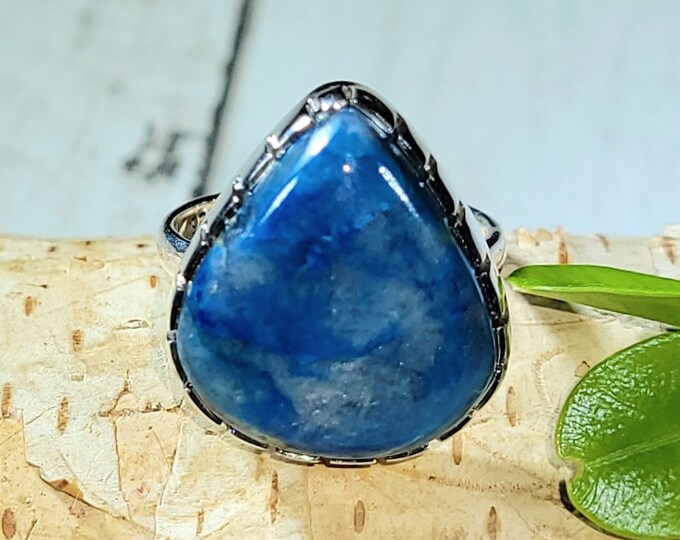 Natural Good Quality Shattuckite Handmade Pear .925 Sterling Silver Ring Size 7 6 Grams Face 3/4" x 3/4" CB43