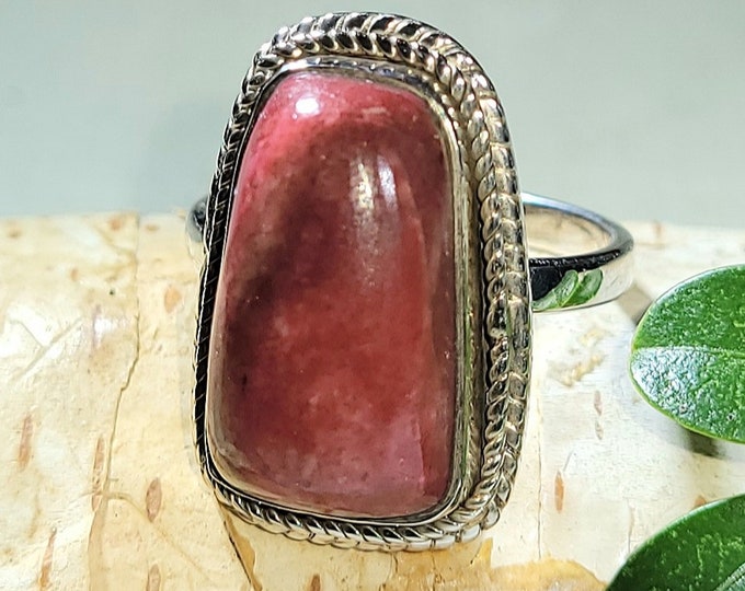 Natural Top Quality Thulite Freeform Handmade .925 Sterling Silver Ring Size 8.5 8 Grams 7/8" x 5/8" AM25