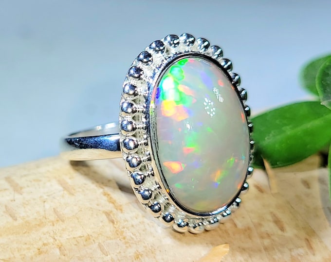 Ethiopian Opal Ring, Ethiopian Opal Sterling Silver Ring, Multi Color Opal Ring, Statement Ring, Handmade Ring, Gift for Her, DS Size 5.75