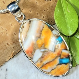 Spiny Oyster Turquoise Pendant, Spiny Oyster Turquoise w/copper, Sterling Silver Pendant, Spiny turquoise pendant, Handmade Pendant FP17