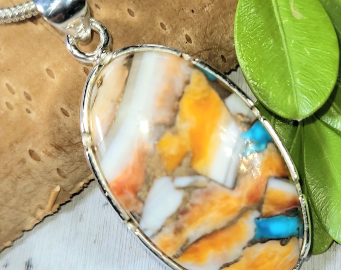Spiny Oyster Turquoise Pendant, Spiny Oyster Turquoise w/copper, Sterling Silver Pendant, Spiny turquoise pendant, Handmade Pendant FP17