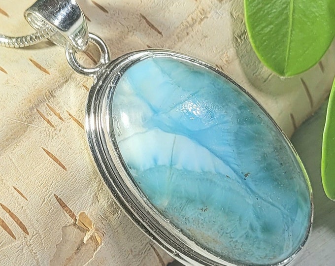 Natural Top Choice Dominican Larimar Handmade .925 Sterling Silver Pendant 1 5/8" x 7/8" 10 grams EJ30