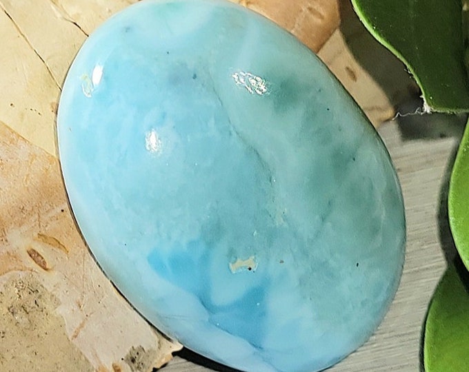 Natural Dominican Larimar Oval Cabochon 20ct 22mm x 16mm Wire Wrapping, Weaving, Pendant EV26