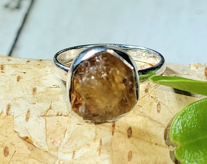 Natural Golden Orange Raw Rough Cut Citrine Handmade .925 Sterling Silver Ring Size 5.5 4 Grams 1/2" x 7/16" CB38