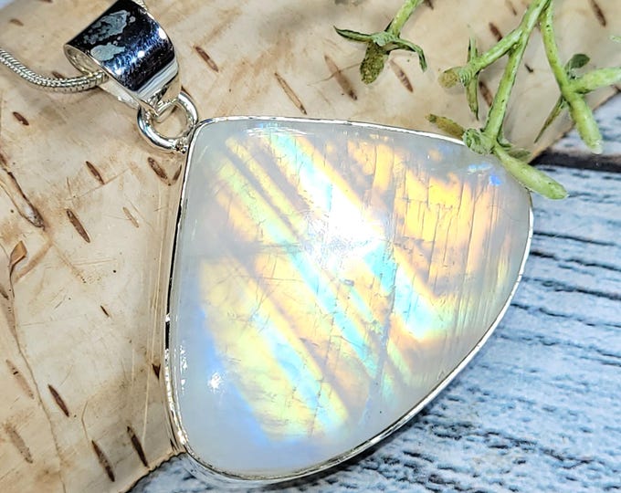 Moonstone Pendant, Moonstone Sterling Silver Pendant, Multi Flash Moonstone Pendant, Handmade Pendant, Statement Moonstone Pendant, JB25