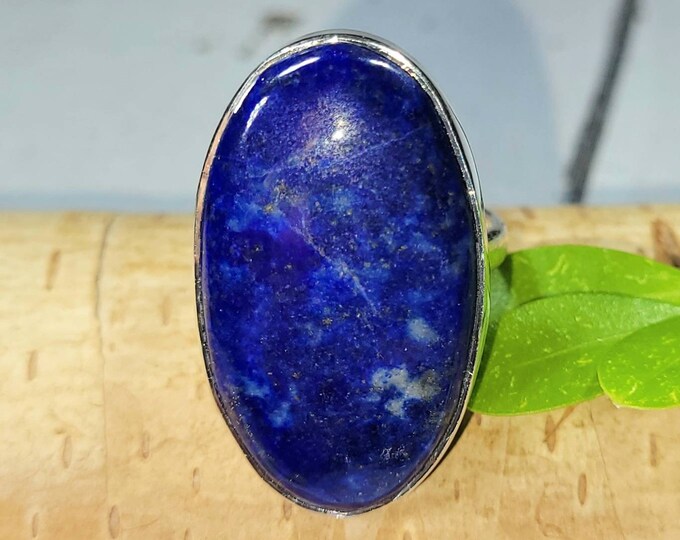 Lapis Ring, Lapis Lazuli Sterling Silver Ring, Handmade Oval Lapis Sterling Silver Ring, Size 7.75, Statement Ring, Gift for Her, FH