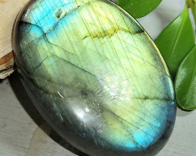 Natural Multi-Flash Labradorite Oval Cabochon 80ct 41mm x 29mm Wire Wrapping, Weaving or Pendant, Collector LC22