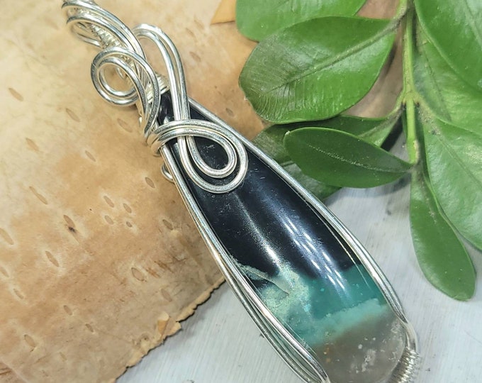 Blue Opalized Wood Pendant, Blue Petrified Wood Pocket Druzy Wire Wrapped Sterling Silver Pendant, Hand Wrapped Pendant, Gift for Her, DU01