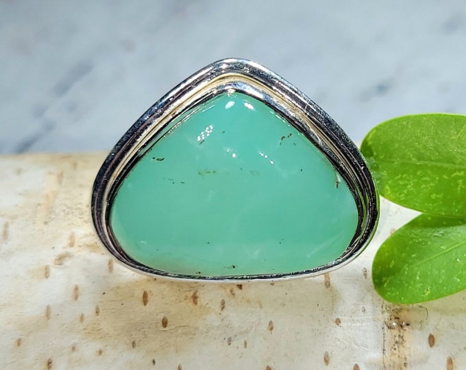 Chrysoprase Ring, Chrysoprase Sterling Silver Ring Size 7.5, Handmade Chrysoprase Sterling Silver Ring, Statement Ring, Gift for Her, FH