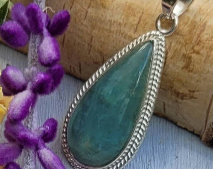 Natural High Quality Handmade Aquamarine Pear .925  Sterling Silver Pendant 9 grams 1 7/8" x 3/4" CW02