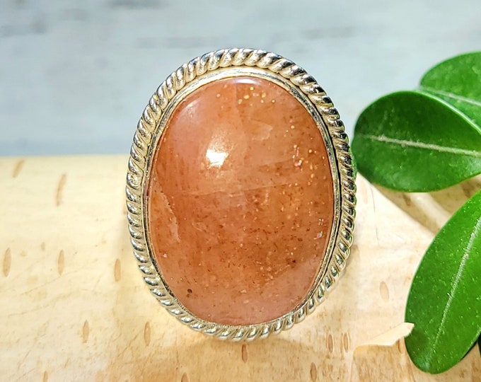 Sunstone Ring, Sunstone Sterling Silver Ring, Size 7.5 Natural Stone, Boho Ring, Statement Ring, Gift for Her DR, Handmade Sunstone Ring