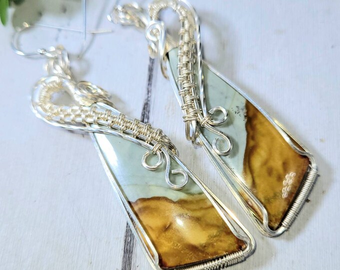Polychrome Jasper Earrings, Polychrome Jasper Wire Wrapped Earrings, Sterling Silver Wire Wrapped Earrings, Statement Earrings, DH13