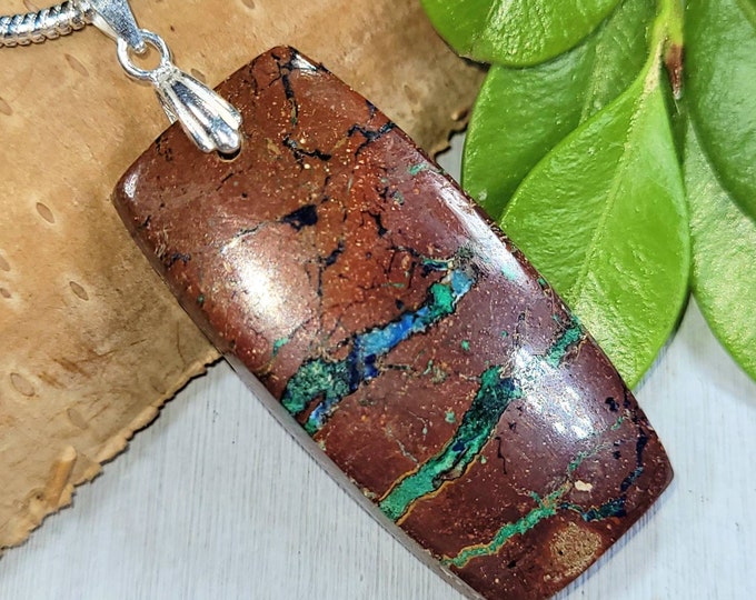 Zarinite Pendant, Zarinite Sterling Silver Pendant, Rectangle Zarinite Pendant, Statement Pendant, Gift for Her, Rare Zarinite, FD33