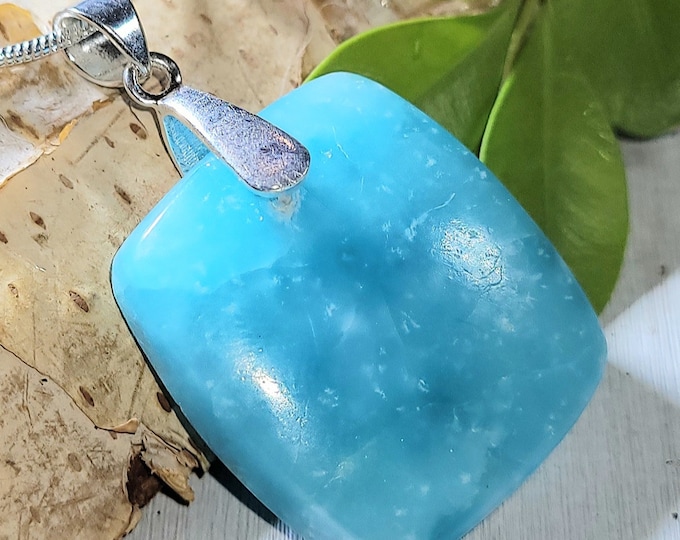 Natural Rare AAA Hemimorphite Cushion Cabochon .925 Sterling Silver Pendant 1 1/2" x 1" 10 Grams AH22 Solid Sterling Silver Heavy Duty Bail