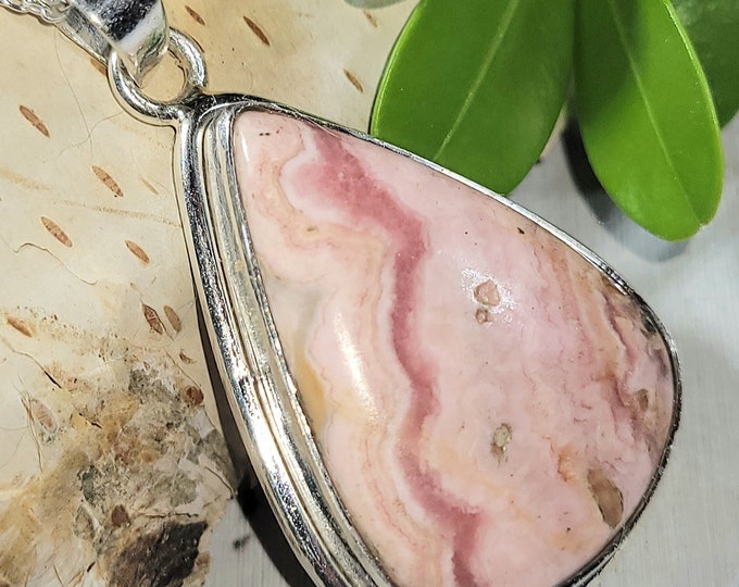 Natural High Grade Argentine Rhodochrosite Handmade .925 Sterling Silver Pendant 1 3/4" x 1" 10 Grams EK15