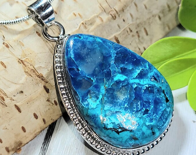 Natural AAA Grade Shattuckite .925 Sterling Silver Pendant Weighs 11 Grams Face Measures 1 7/8" x 1" AH03