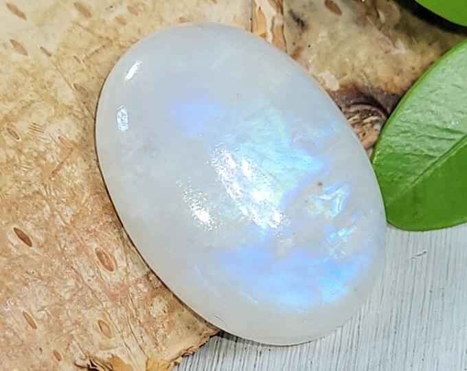 Natural Premium AAA Grade Rainbow Moonstone Oval 20Ct Cabochon Wire Wrapping, Weaving, or Pendant 22mm x 17mm Gift for Her, Collector CJ12