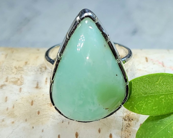 Chrysoprase Ring, Chrysoprase Sterling Silver Ring Size 6.5, Handmade Chrysoprase Sterling Silver Ring, Statement Ring, Gift for Her, FH
