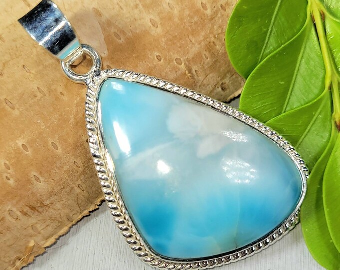 Larimar Pendant, Larimar Sterling Silver Pendant, Handmade Larimer Pendant. Statement Pendant, Gift for Her,  FE01