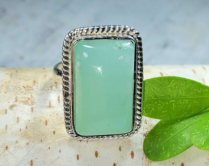 Chrysoprase Ring, Chrysoprase Sterling Silver Ring Size 5.75, Handmade Chrysoprase Sterling Silver Ring, Statement Ring, Gift for Her, FH