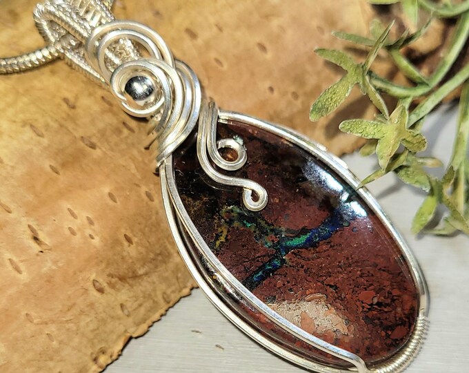 Zaranite Sterling Silver Wire Wrapped Pendant, Hand Wire Wrapped Pendant, Statement Pendant, Gift for Her,.925 Sterling Silver Wrapped  HM24